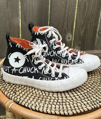 Converse Not A Chuck High Top Graphic Print Sneakers Black White Orange Textile