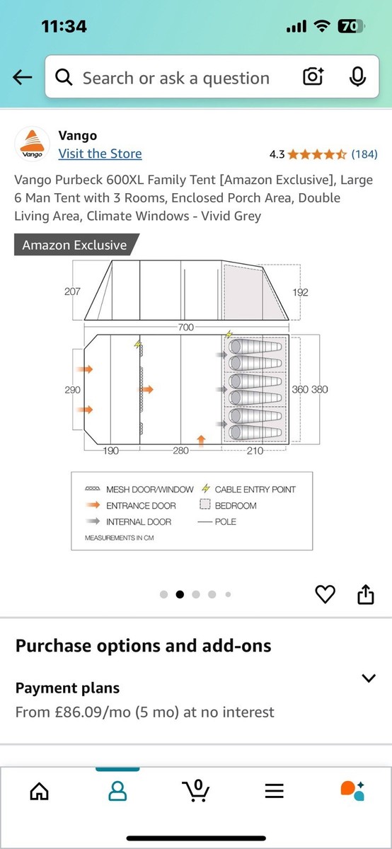 Tenda Vango Purbeck 600XL - Per 6 Persone, Impermeabile 3000HH, Grigio - Foto 5