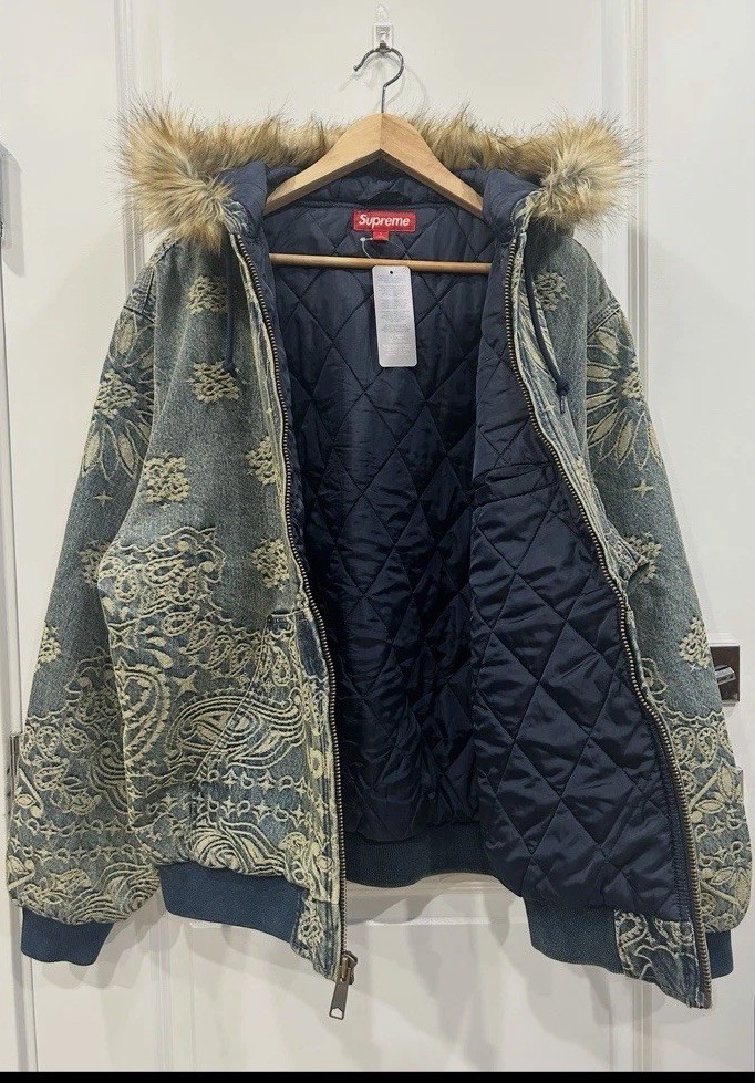 Supreme SS25 Bandana Jaquard Denim Hooded Work Jacket Size Large NWT image 7
