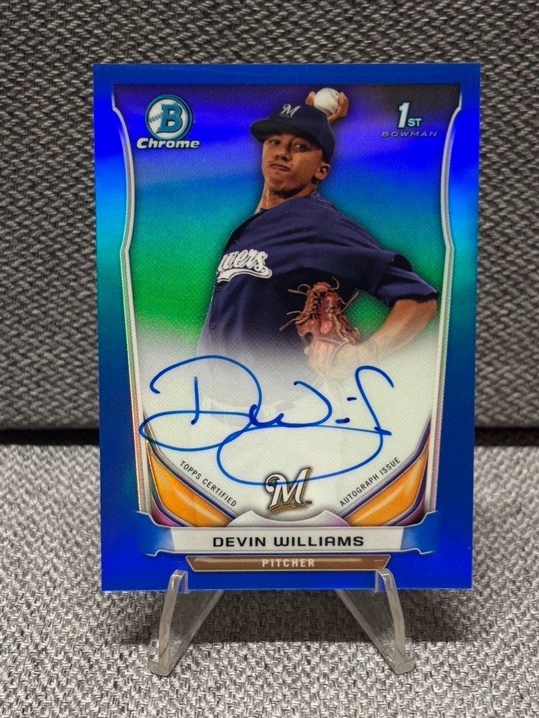 2014 Bowman Chrome Devin Williams 1st Blue Refractor Auto #/150