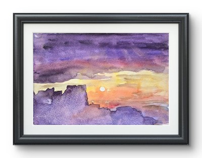 Original Watercolor Desert Sunset Sunrise 9x12 Gallery Paper Impressionist Art