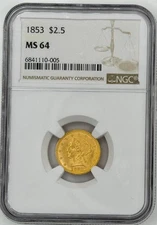 1853 $2 1/2 GOLD LIBERTY QUARTER EAGLE NGC MS64 8XEBA25