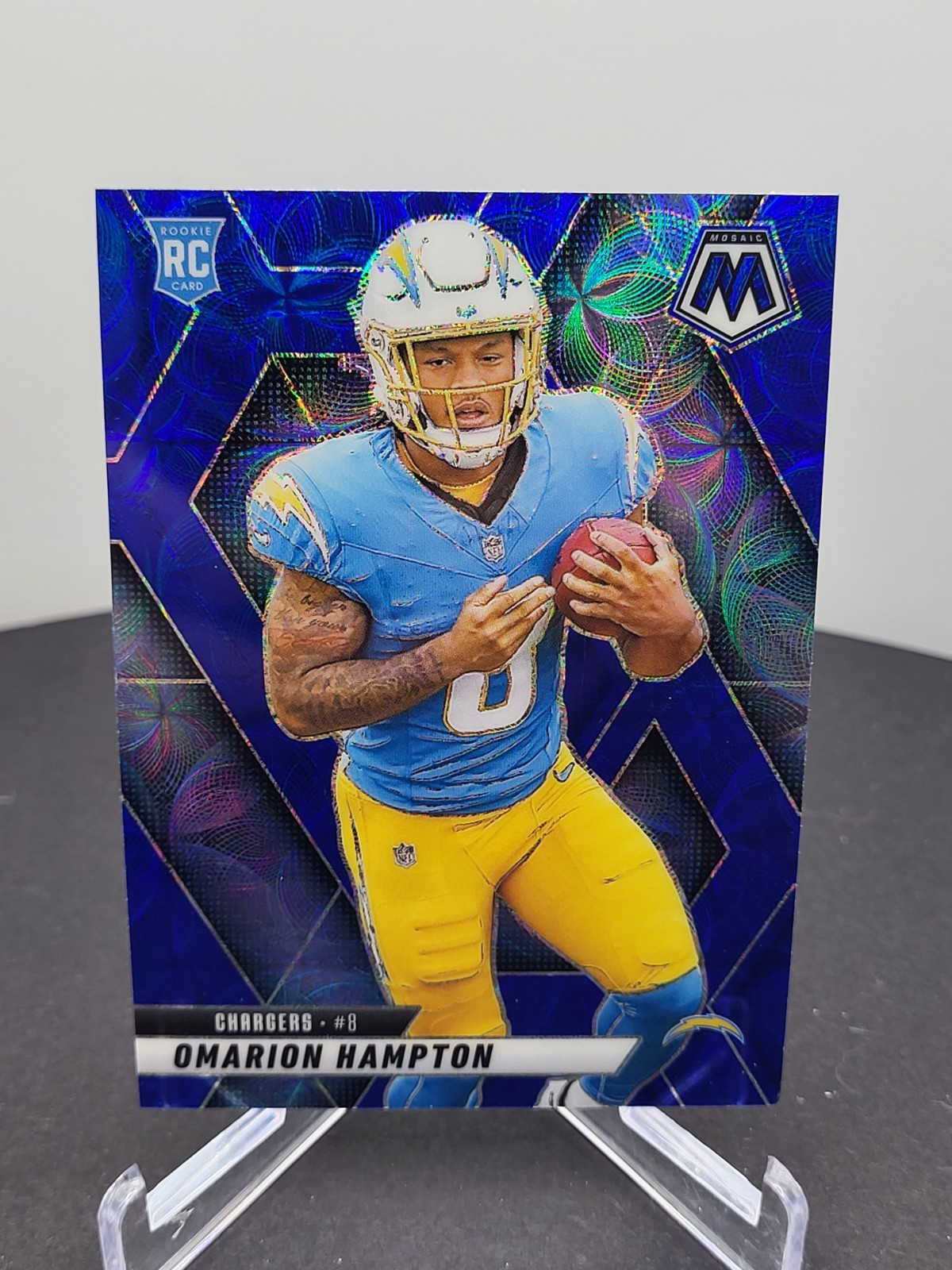 2025 Mosaic Blue Scope Prizm Omarion Hampton #335 Chargers RC