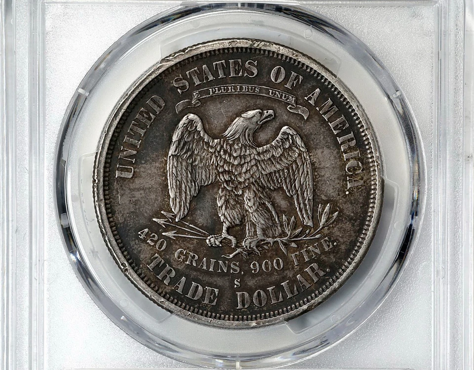 Dólar comercial 1876 S - PCGS XF detalles. Bonita moneda de plata. Foto 4 de 4