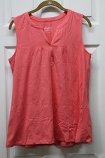 Denim  Co. Essentials Jersey Y-Neck Henley Swing Tank Top-Coral-Medium-A393178