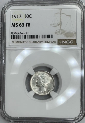 1917 Mercury Dime FULL SPLIT BANDS NGC MS63 FB ‼️BLAST WHITE‼️