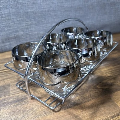 Set Lot 6 1960s Vitreon Queen Silver Fade Lusterware Roly Poly Glasses Ombre