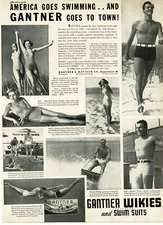 1937 Gantner Wikies Men's Women's Swim Suit Trunks Buster Crabbe Vintage Ad