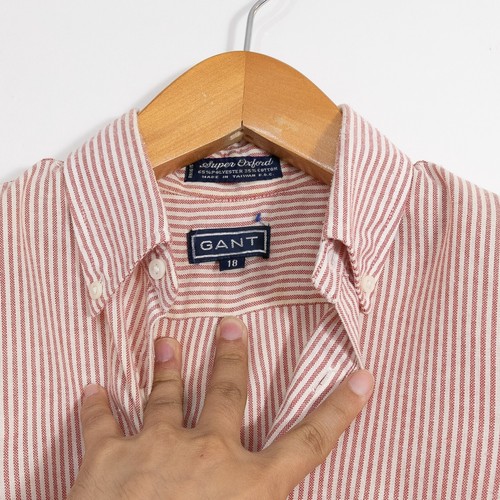 Vintage Gant Oxford Button Up Shirt Womens 18 - Striped Red Distressed Preppy - Picture 5 of 7