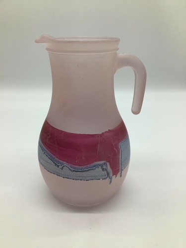 Hand Painted Frosty Glass Art Italian Pitcher w/6 Glasses Collectible Glassware - Picture 5 of 11