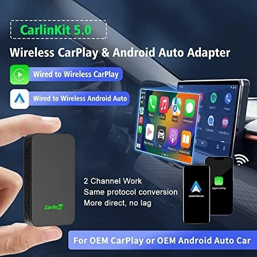 CarlinKit 5.0 Wireless CarPlay/Android Auto Adapter, Plug & Play, Dual Channel - Picture 3 of 17