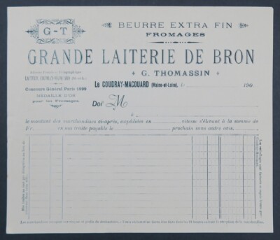 Invoice 1900 LAITERIE DE BRON Cheese Butter COUDRAY-MACOUARD Bill Invoice