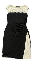 Lauren Ralph Lauren Dress Black White Ruched Stretch Size 8