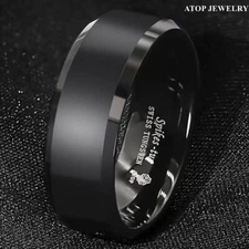 8/6mm Black Brushed Center Tungsten Carbide Ring Men Weddinng Band ATOP Jewelry