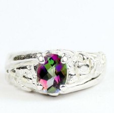 925 Sterling Silver Men's Nugget Ring, Mystic Fire Topaz, SR368