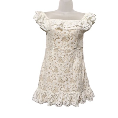 Superdown White Lace Off Shoulder Mini Dress Size Small Ruffle Hem Sexy