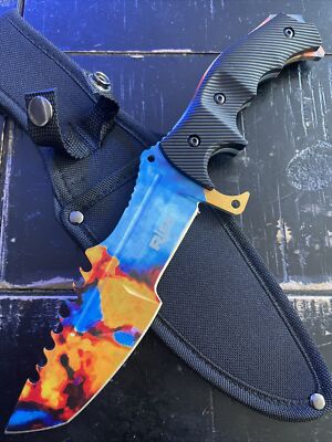 11'' COUNTER-STRIKE CSGO BLUE TIGER HUNTSMAN KNIFE Hunting Bowie Survival CS:GO
