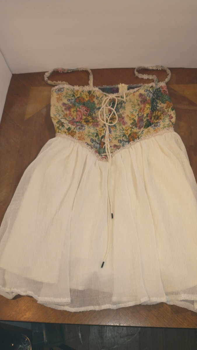 white christmas dresses Miss Circle Samara Floral Drop Waist Linen Corset Puffy Mini Dress XL main image 0