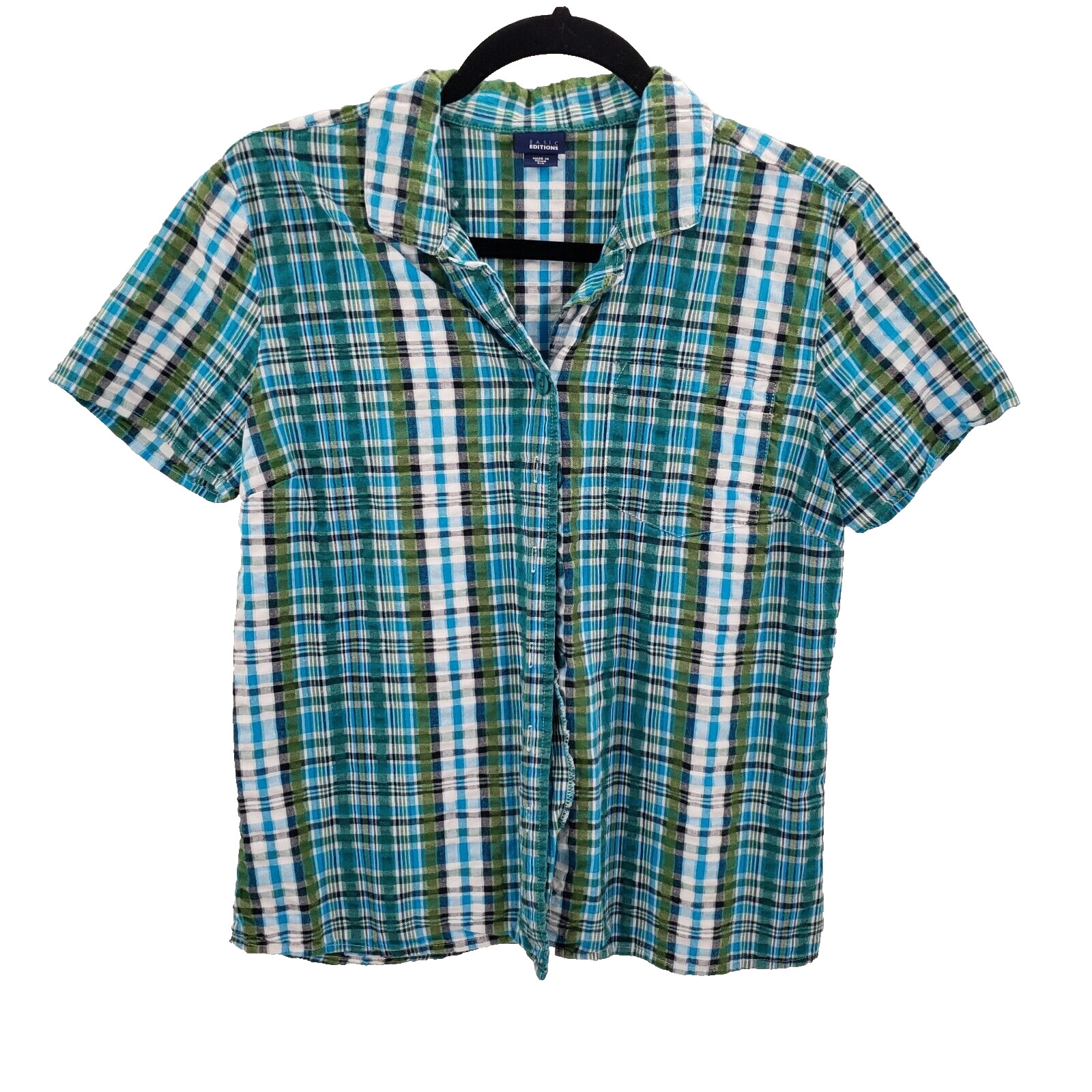 Basic Editions Plaid Button Up Blouse Womens Smal… - image 1