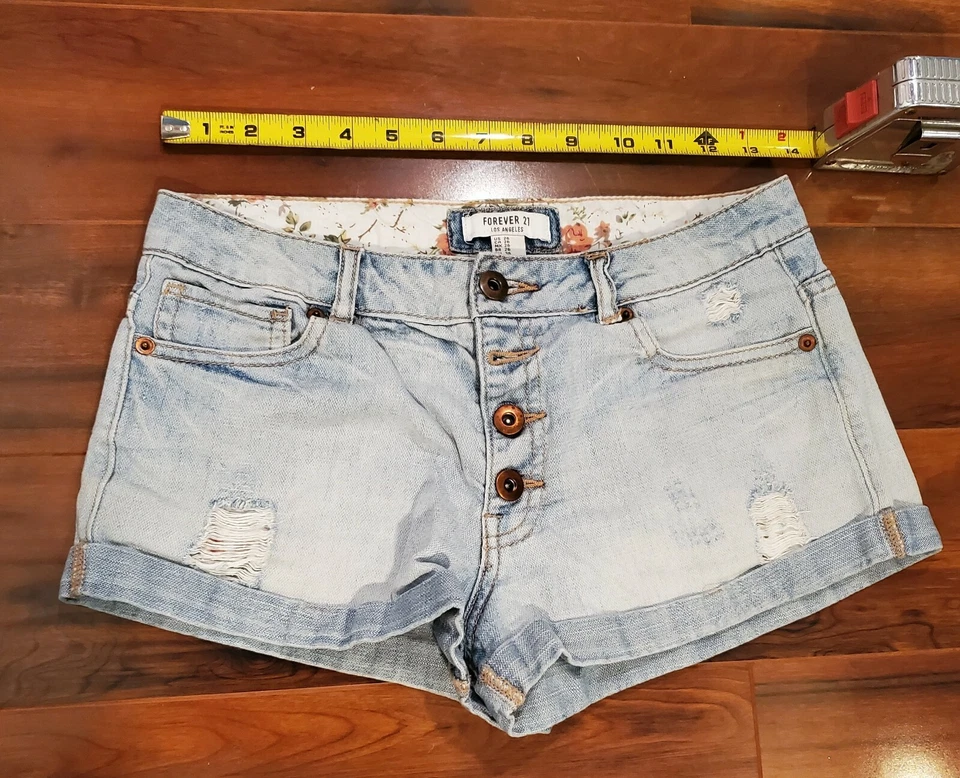 LOTE 3 Pantalones Cortos Para Mujer FOREVER 21 Azul Denim Los Angeles Cintura 26 - Usados en Excelente Condición Mall Store Foto 3 de 4