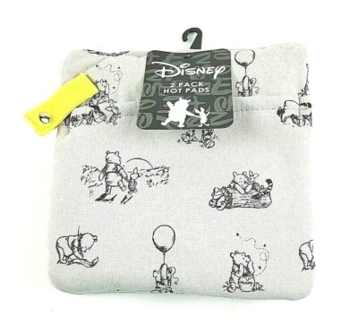 Disney Winnie The Pooh 2 Pack Hot Pads With Snap Hook Gray And Black