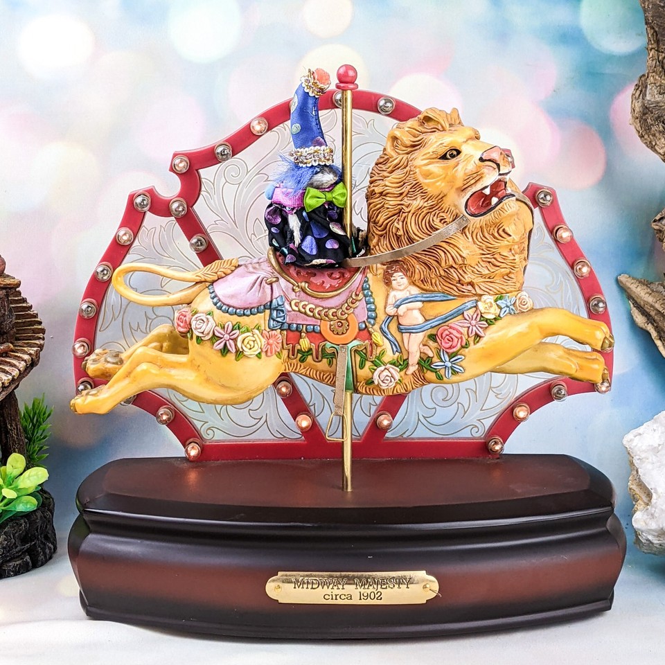 A mouse riding a vintage carousel — this taxidermy-adjacent oddity sits perfectly in the sweet spot between whimsical and unsettling, exactly what curiosity cabinet collectors crave.