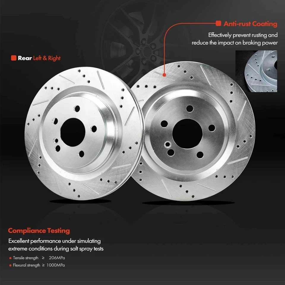 Задние перфорированные роторы и керамическая тормозная колодка 6 шт для Mercedes-Benz S350 12-13 SL550 - Изображение 4 из 4