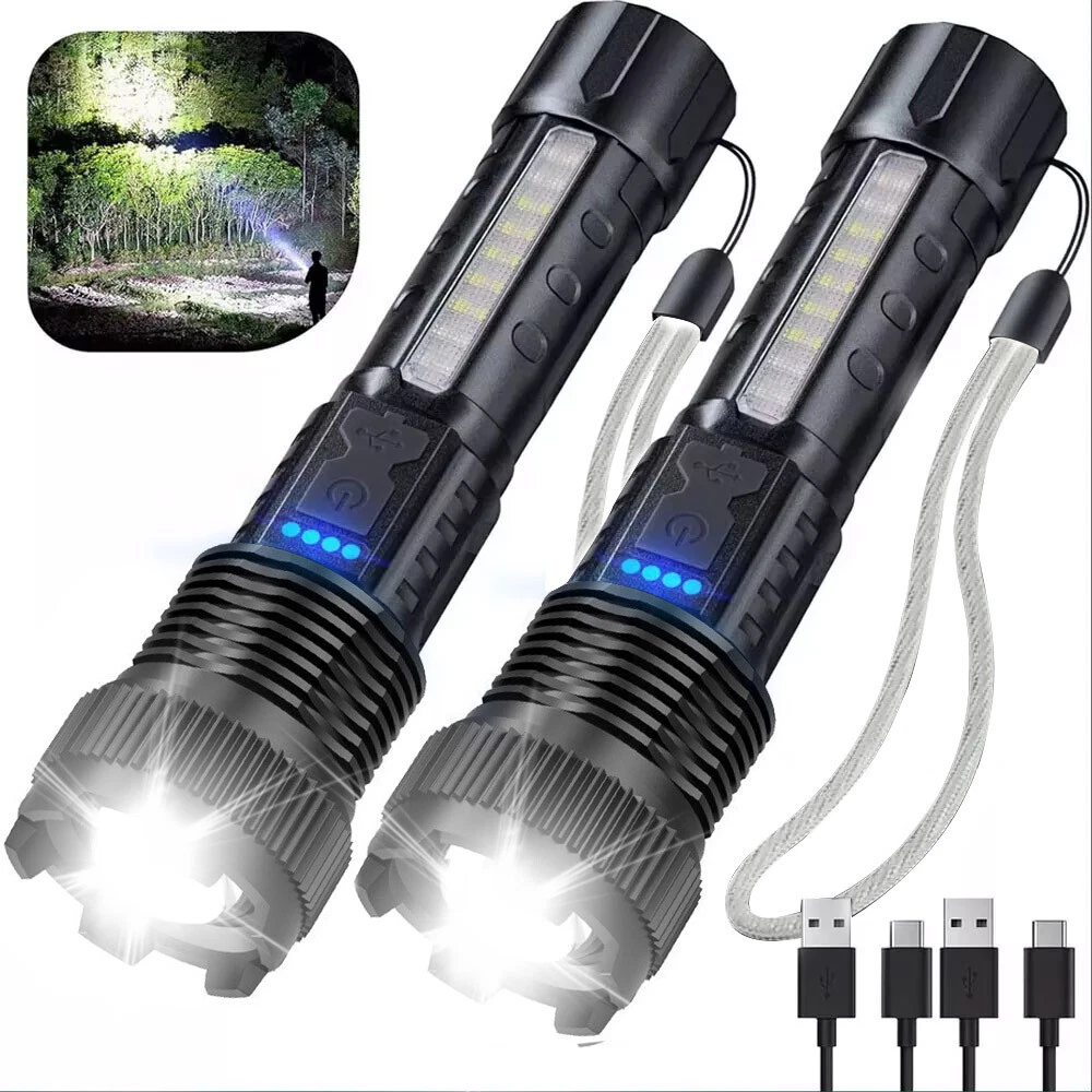 2pcs 990000000Lm Super Bright LED Flashlight Tactical Rechargeable Work Lights