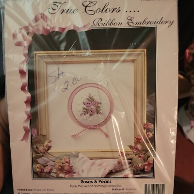 Vintage True Colors Ribbon Embroidery Roses & Pearls Kit #SRK50015 - H4