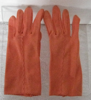 Vintage Orange Ladies Gloves Nylon made in USA Size 7 Decorative Edge and Top