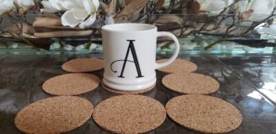 Set of 8  Coasters - Absorbent Cork Drink Coasters - 3-7/8 ROUND  FREE SHIPPING 