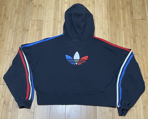 ADIDAS • WOMEN'S CROPPED TREFOIL HOODIE • SIZE MEDIUM #GN2853 | BLK | - Picture 2 of 7