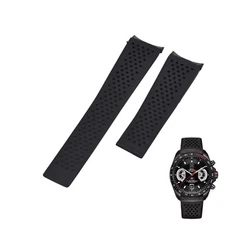22mm Black Rubber Watch Strap For Tag Heuer Carrera FT6016