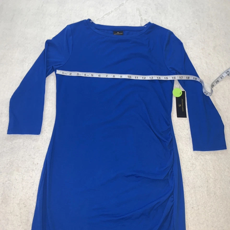 WORTHINGTON роскошь синий 3/4 рукав драпированный платье эластичной хлопок маленький новый с Ярлыками - Изображение 4 из 4