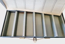 Vtg Smith-Victor Metal Slide File Storage Box 150 Slide Capacity w Unused Labels