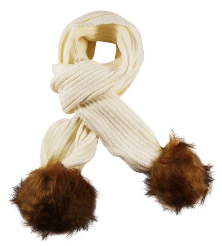 Cable Rib Knit Detachable Faux Fur Bobble Pom Pom Scarf - Picture 2 of 5
