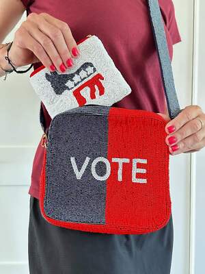 Beaded Purse, Vote Design on Both Sides, Unique, Hard to Find Item, Free Shippin