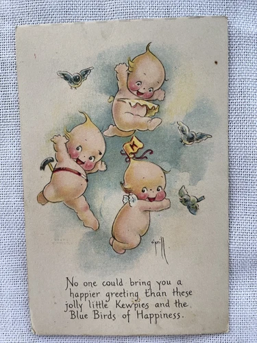 (A13) Rose O’Neill Kewpies Postcard ~ Blue Birds Of Happiness ~ Gibson Art Co.