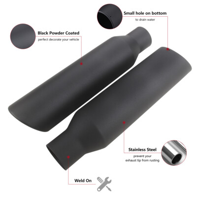 Black Universal Angle Cut Stainless Steel Exhaust Tips 2.5" 17" 4