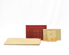 NWT Burberry red Sandon Perforated Check leather Card Case Holder