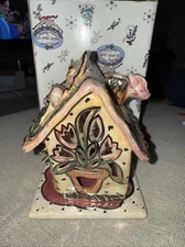 Blue Sky Clayworks Heather Goldminc 2001 Roses "JOY" Tea Light Candle House Mint