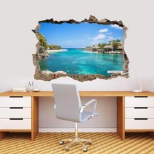 Exotic Ocean Beach 3D Smashed Wall Sticker Decal Decor Art Mural Nature J832