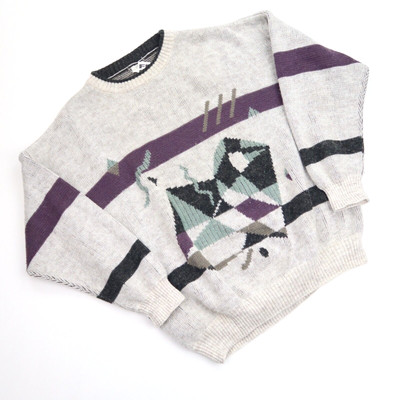 Vintage Strickpullover abstraktes Muster Cosby Pullover Gr. L-XL (M7433)