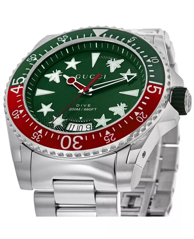 New Gucci Dive 45mm Green Dial Steel Men s Watch YA136222 eBay
