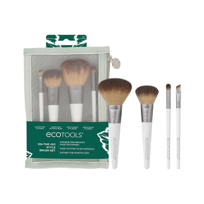 EcoTools On-The-Go Makeup Brush Kit, Travel-Friendly Brush Set, Mini-Size Makeup