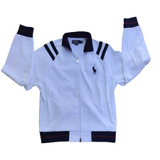 Vintage Polo Ralph Lauren Men Medium Full Zip Blue White Track Jacket Pony