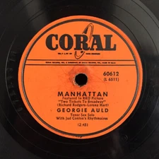 Georgie Auld - Manhattan / Solitaire 1951 Shellac, 10" Coral 60612 Very Good (VG