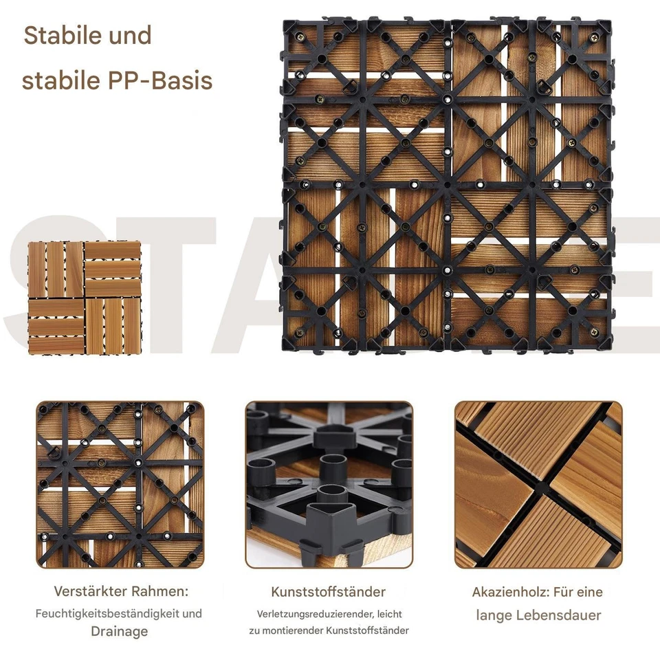 2.4m² Holzfliesen Terrassenfliesen Holz Fliesen Mosaik 30x30cm 27STK Balkonboden - Bild 3 von 4