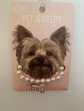 Dog Jewelry Pearl Necklace With Rhinestone Bone Shape Charm  Medium 