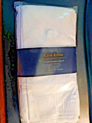 Handkerchiefs for Gentlemen Macy's CLUB ROOM Soft White Squares NEW in Pkg of 12